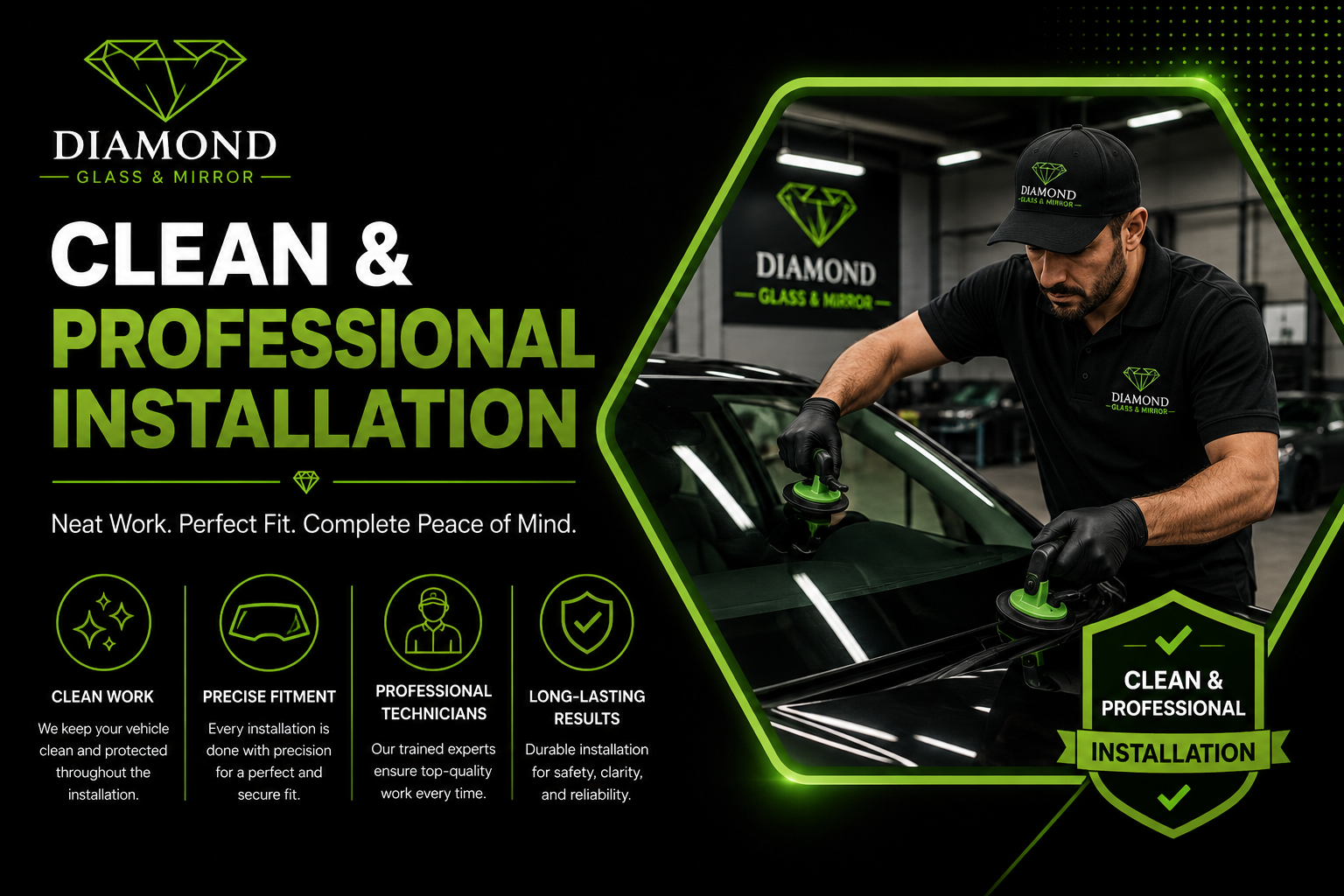 Clean & Professional Installation diamond glass uae