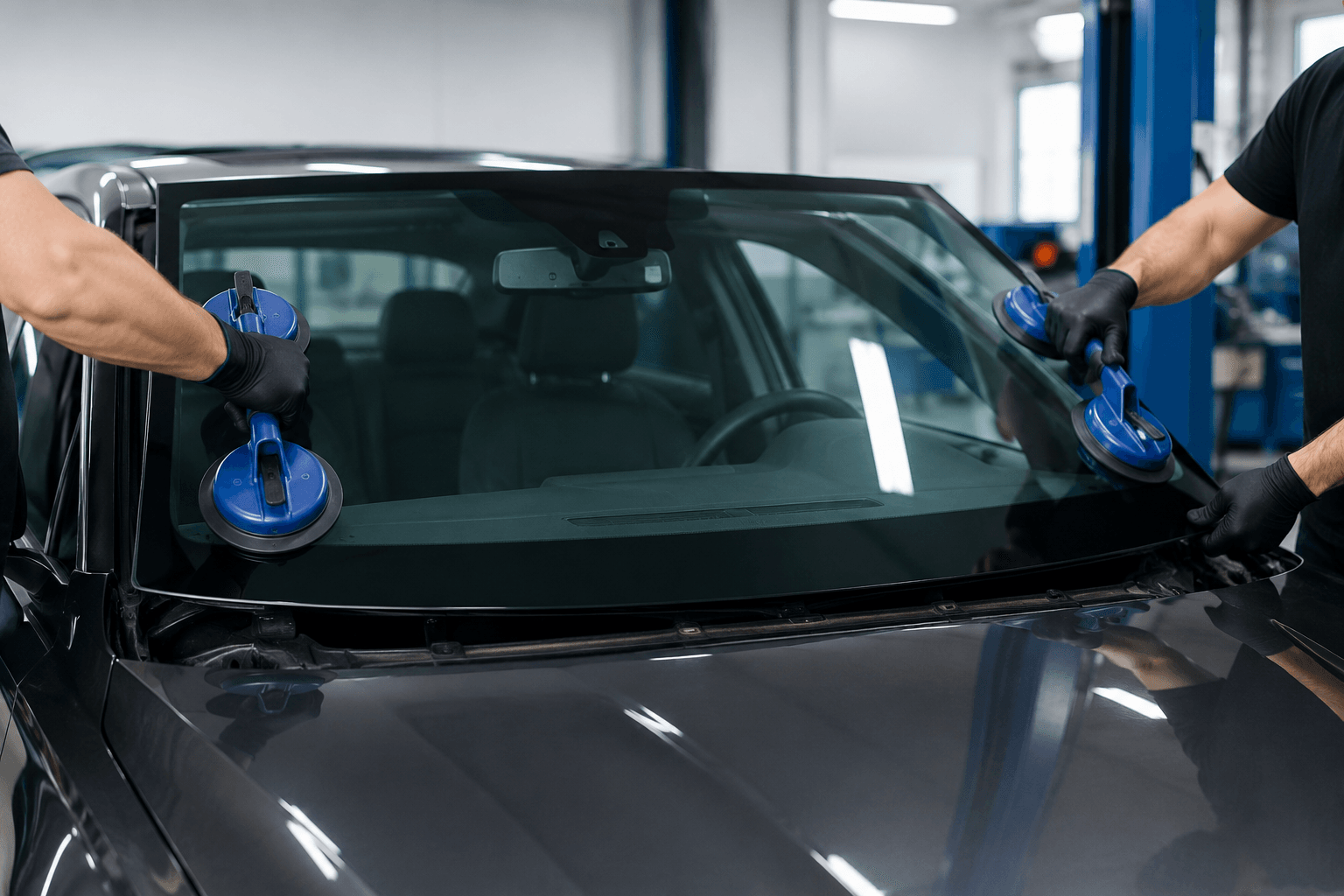 Front windshield replacement service by Diamond Glass UAE